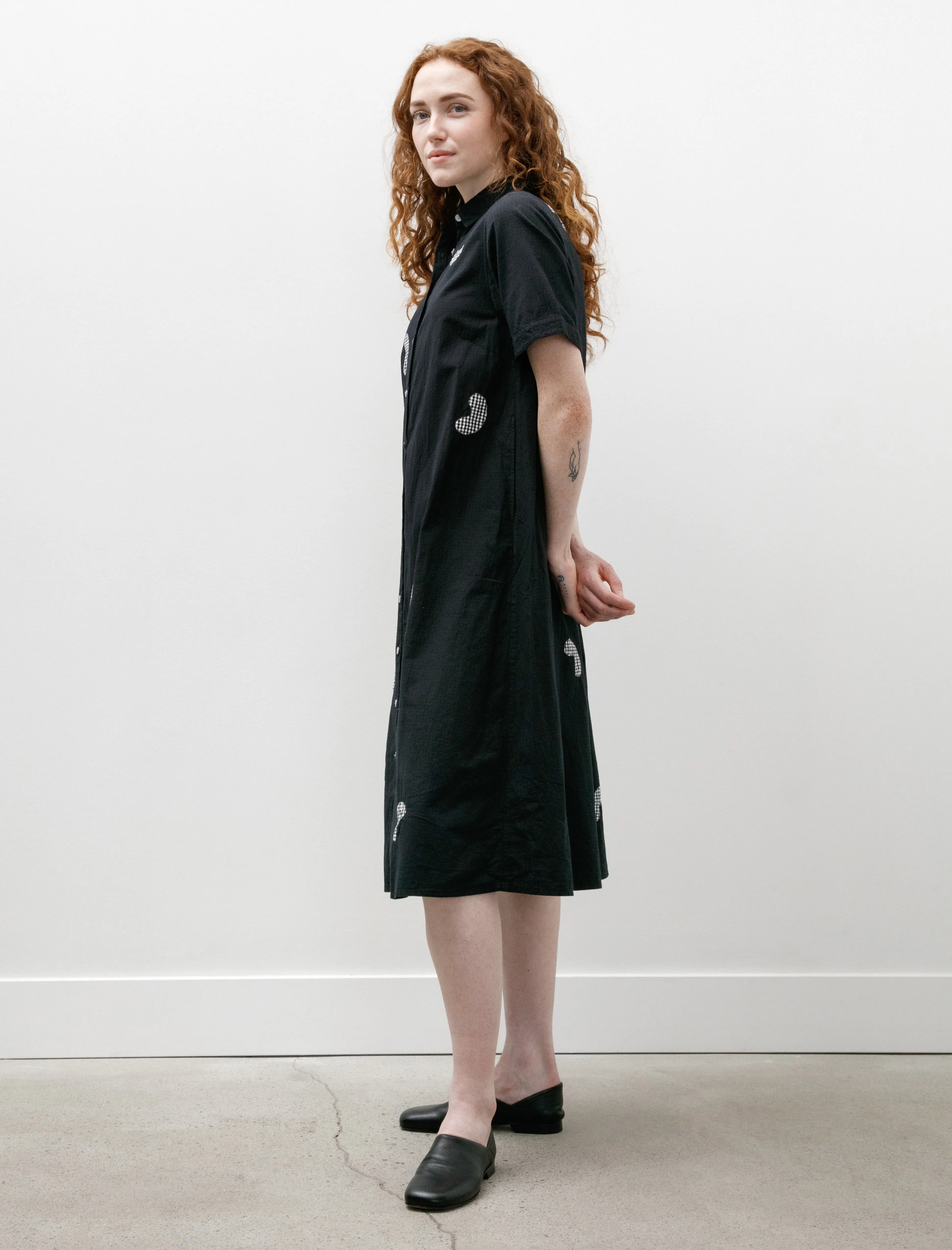 Koboushi Shibori Smile Cotton Gingham Dress Black/Black Modern Look