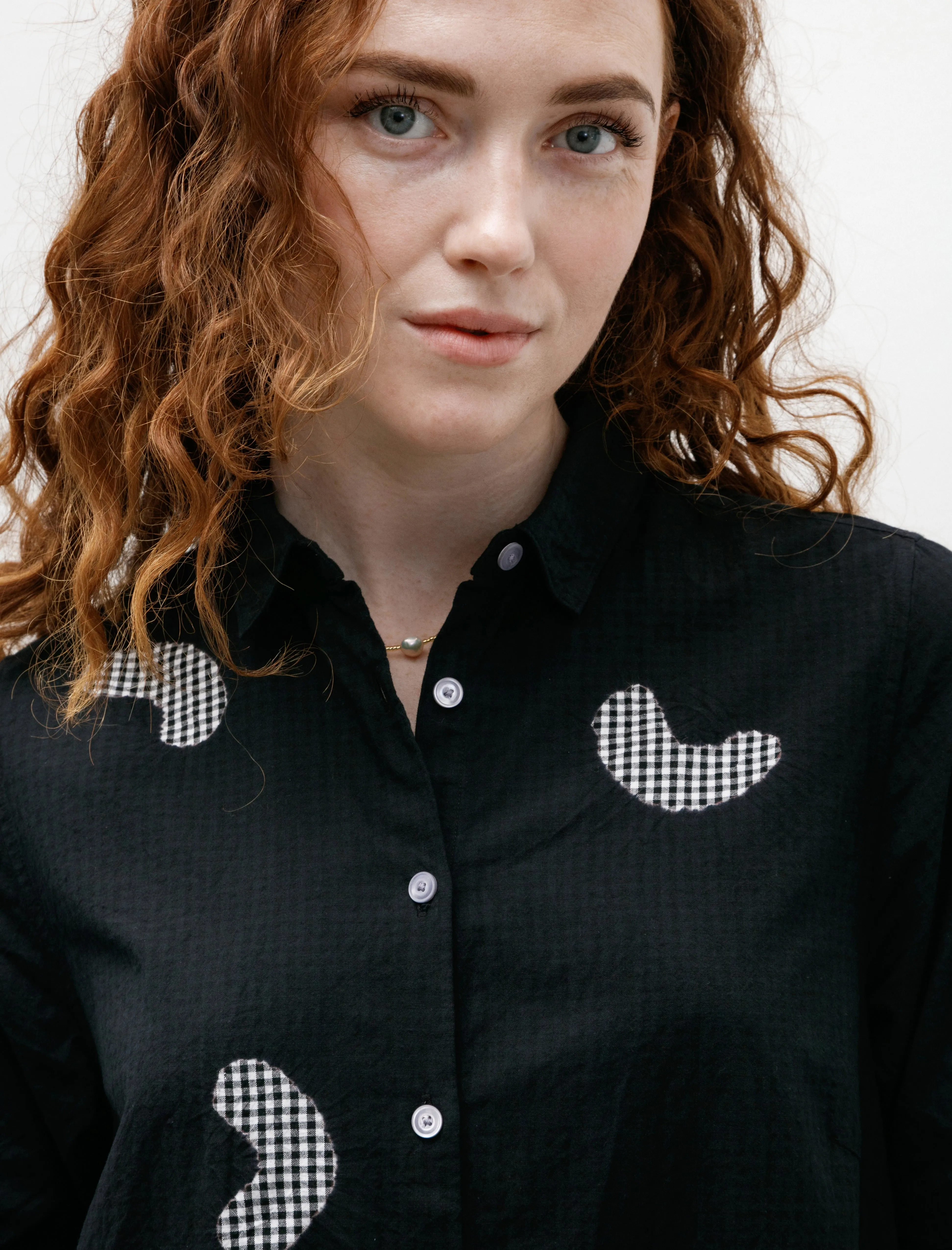 WrinkleResistantCloth Koboushi Shibori Smile Cotton Gingham Dress Black/Black