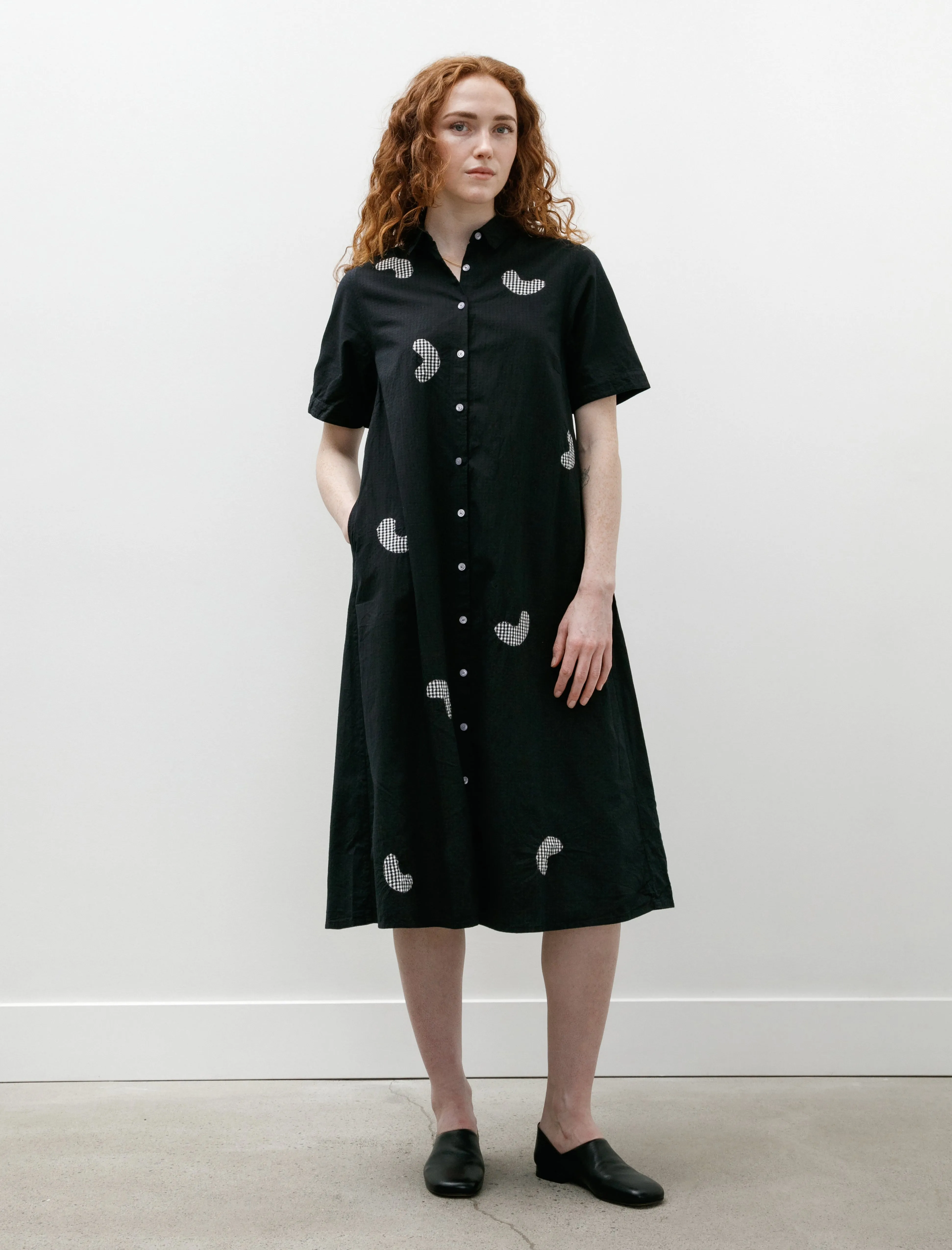 AntiStaticTechnology Koboushi Shibori Smile Cotton Gingham Dress Black/Black
