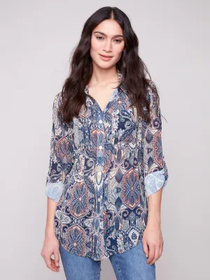 KnotFree Tailoring StainlessZippers Printed Button-Up Blouse - Jolly