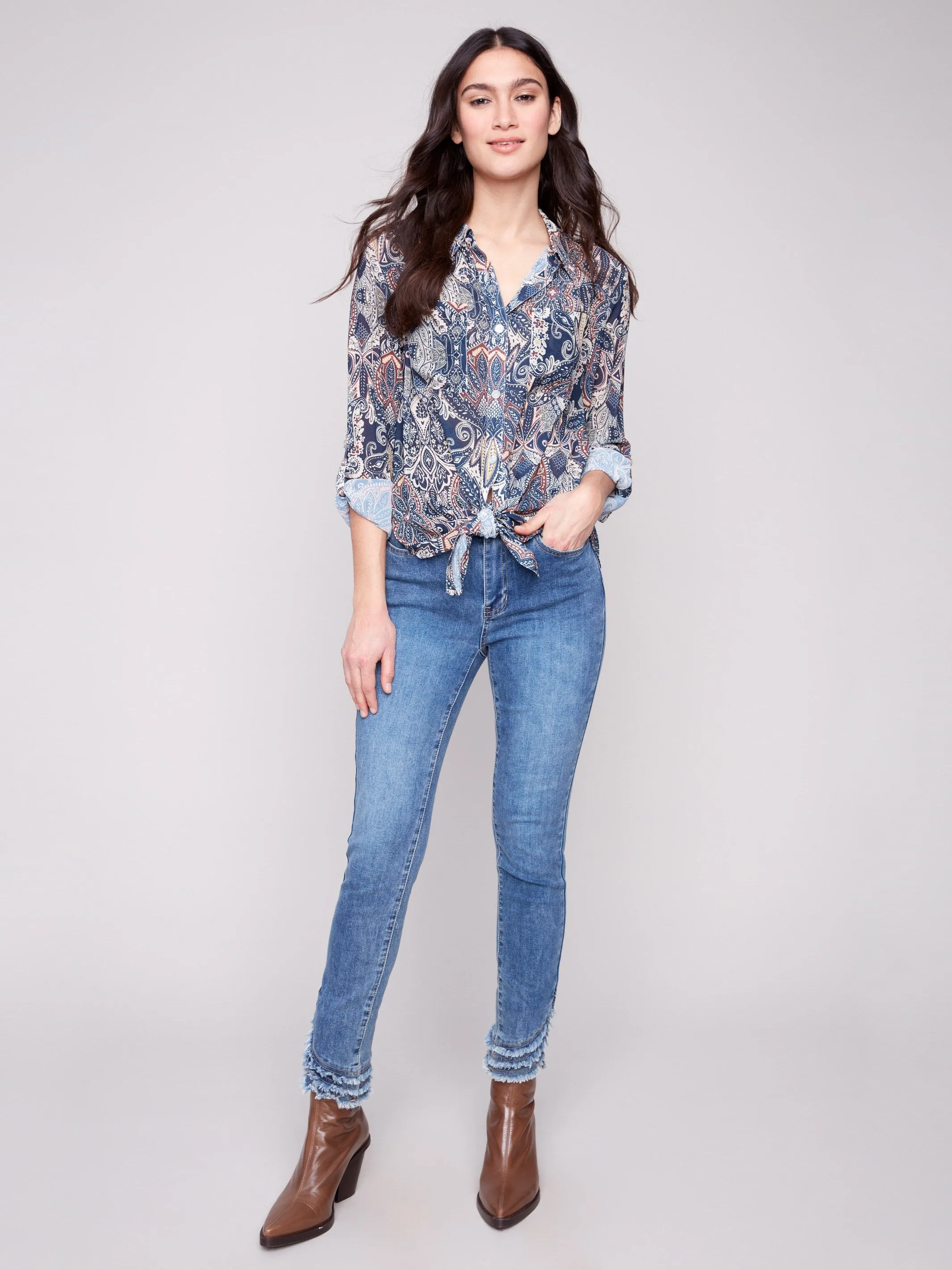 AntiPilling Fabric Printed Button-Up Blouse - Jolly