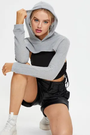 Comfort Piece Grey Super Crop Hoodie Sweater