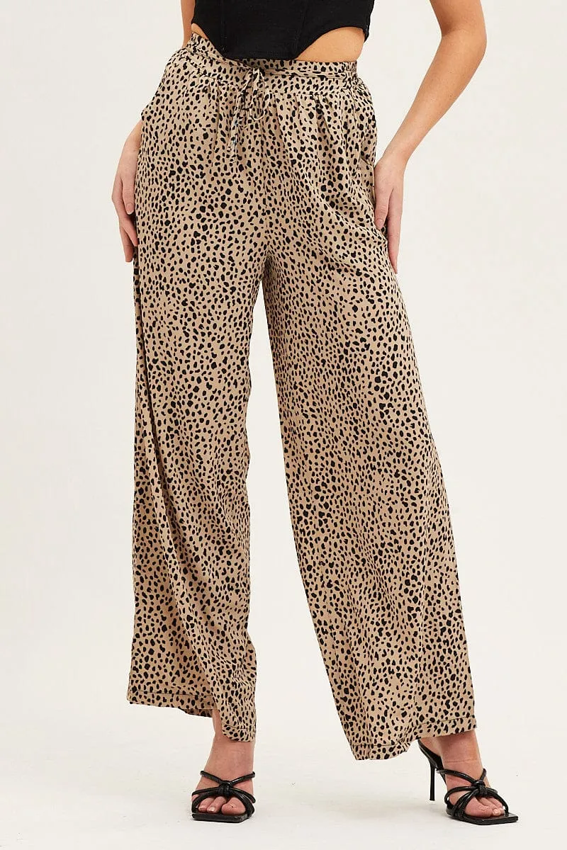 Beige Geo Wide Leg Pants anti slip grip Modern Edge