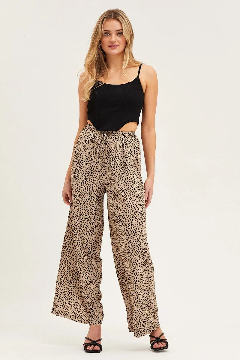 MachineWashable TaglessComfort Beige Geo Wide Leg Pants