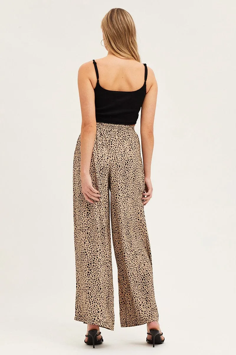 Beige Geo Wide Leg Pants Comfort Wearable