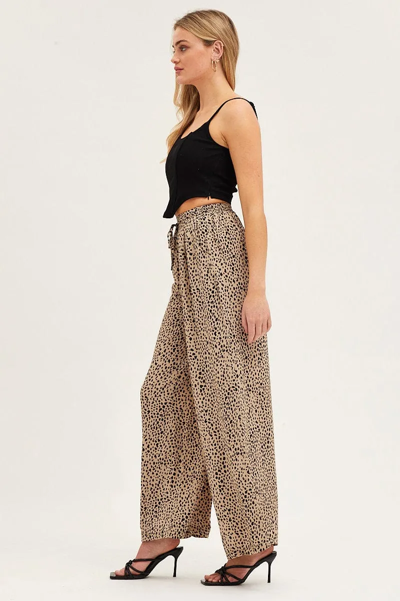 Beige Geo Wide Leg Pants Moisture Wicking Fabric Breathable Mesh Panels