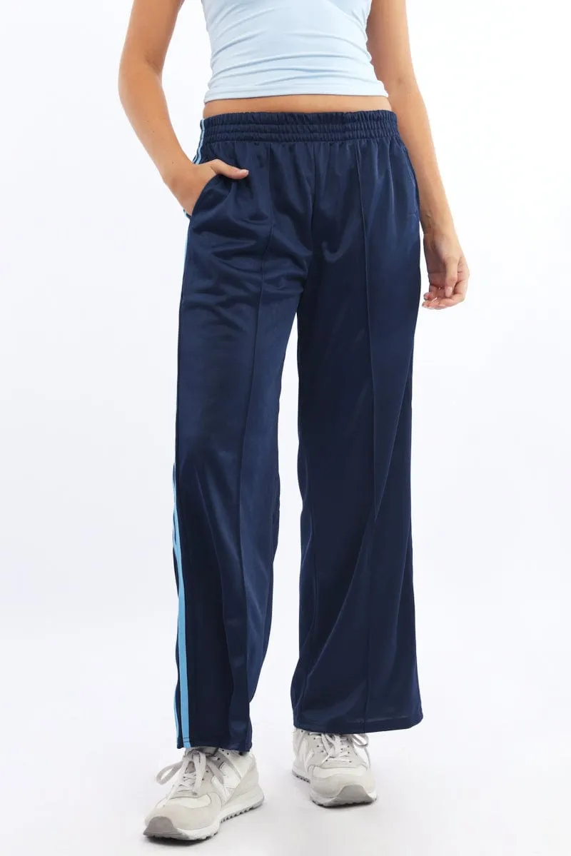 Blue Track Pants Side Stripe Chic Style