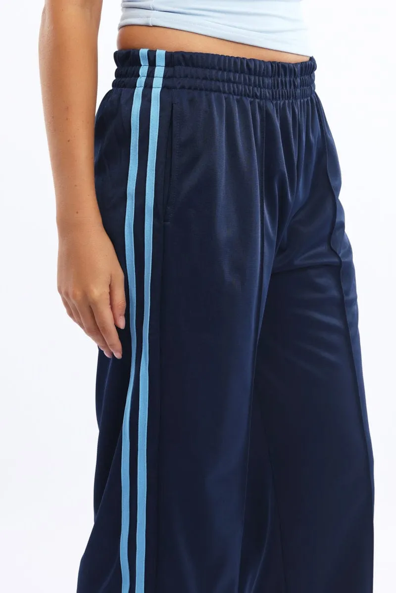 Blue Track Pants Side Stripe Wide-leg cut