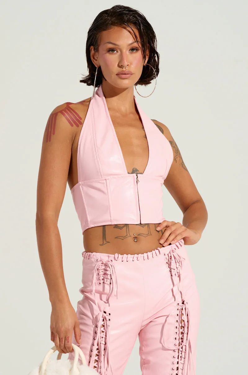 Sweat Wicking Properties FLASHING LIGHTS FAUX LEATHER TOP