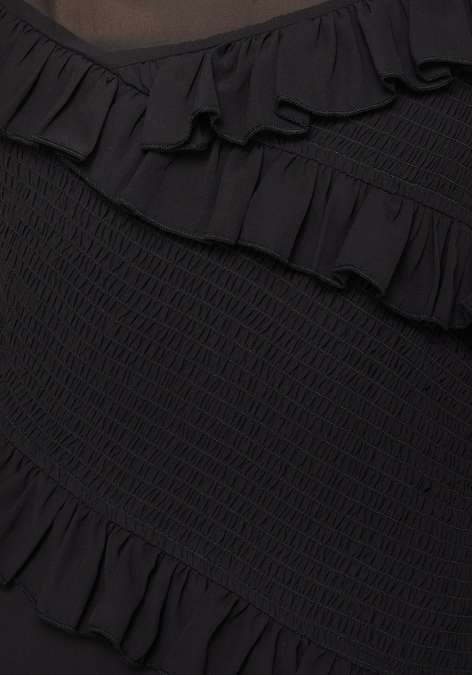 Reflections Black Frill Detail Sleeveless Maxi Dress This maxi dress can be worn with a variety of shoes and accessories to create a unique look