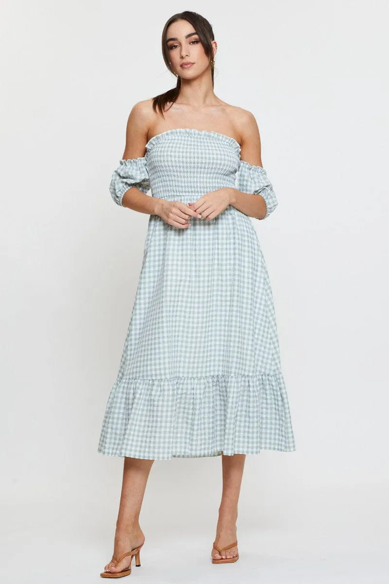 french chic Wave Sound Check Midi Dress Off Shoulder Short Sleeve