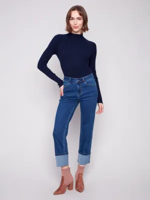 Neutral Outfit Piece Wide Cuff Straight Leg Jeans - Indigo