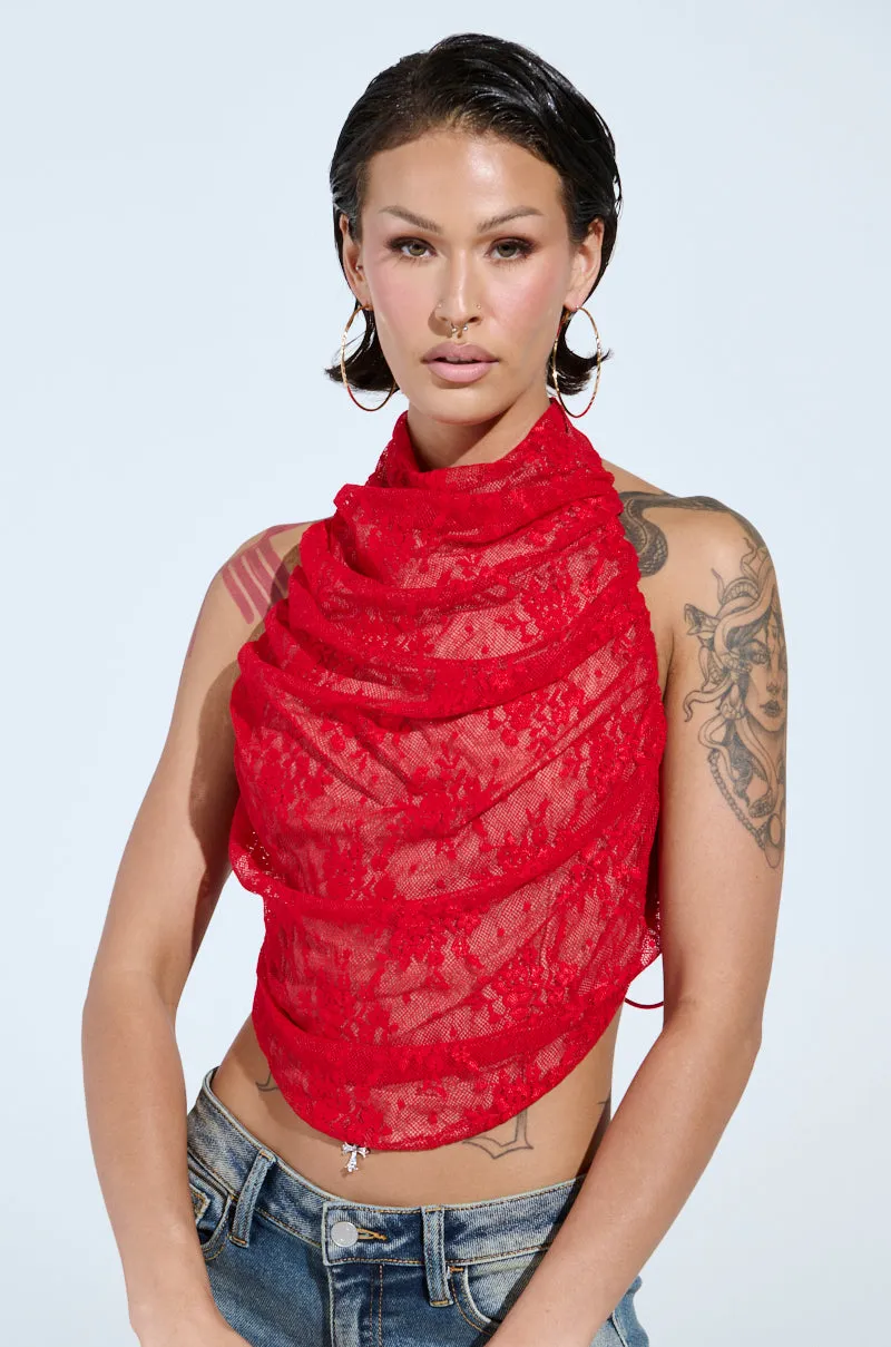 conventional weapons LETICIA LACE HALTER NECK TOP