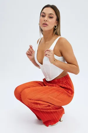 Orange Plisse Pants Wide Leg High Rise Stretchable Fabric Built-in shorts