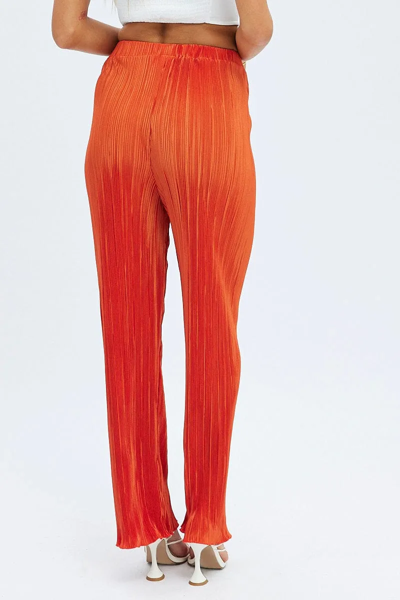 snag resistant On The Go Orange Plisse Pants Wide Leg High Rise