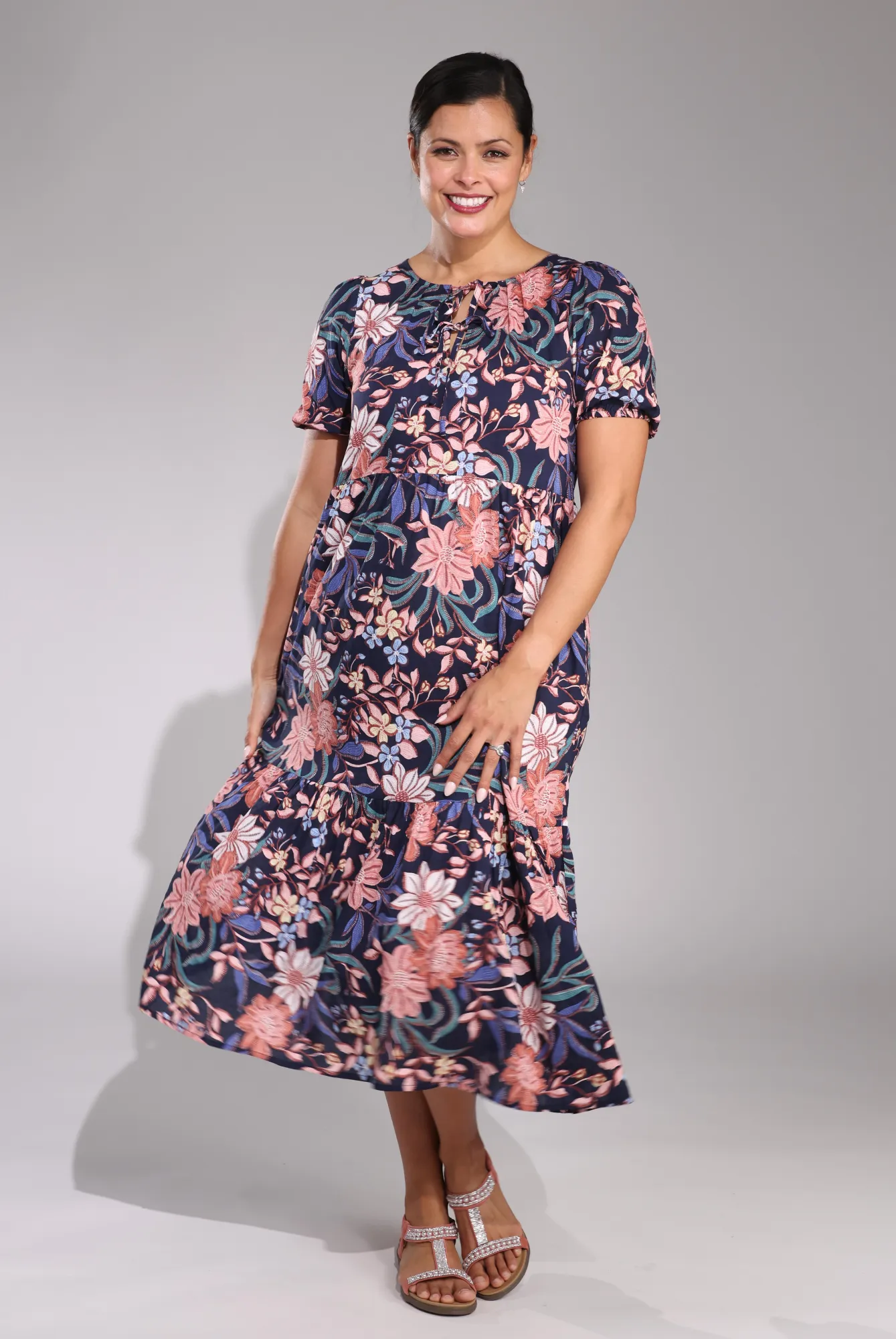 Midi Summer Dress | NAVY DAISY | 6537C1 RecycledPolyester Vision Glow