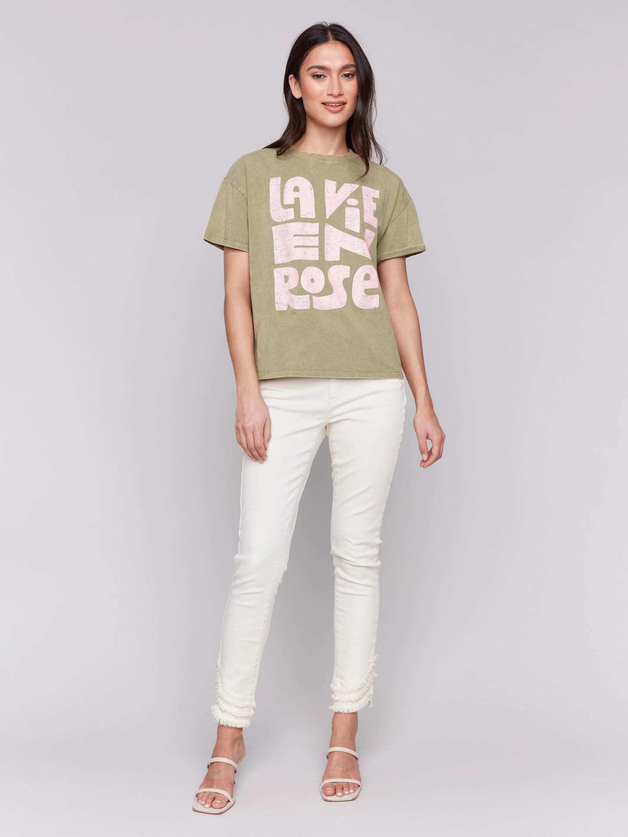 Non Irritating Tags Travel Fashion Loose Fit Graphic T-Shirt - Celadon