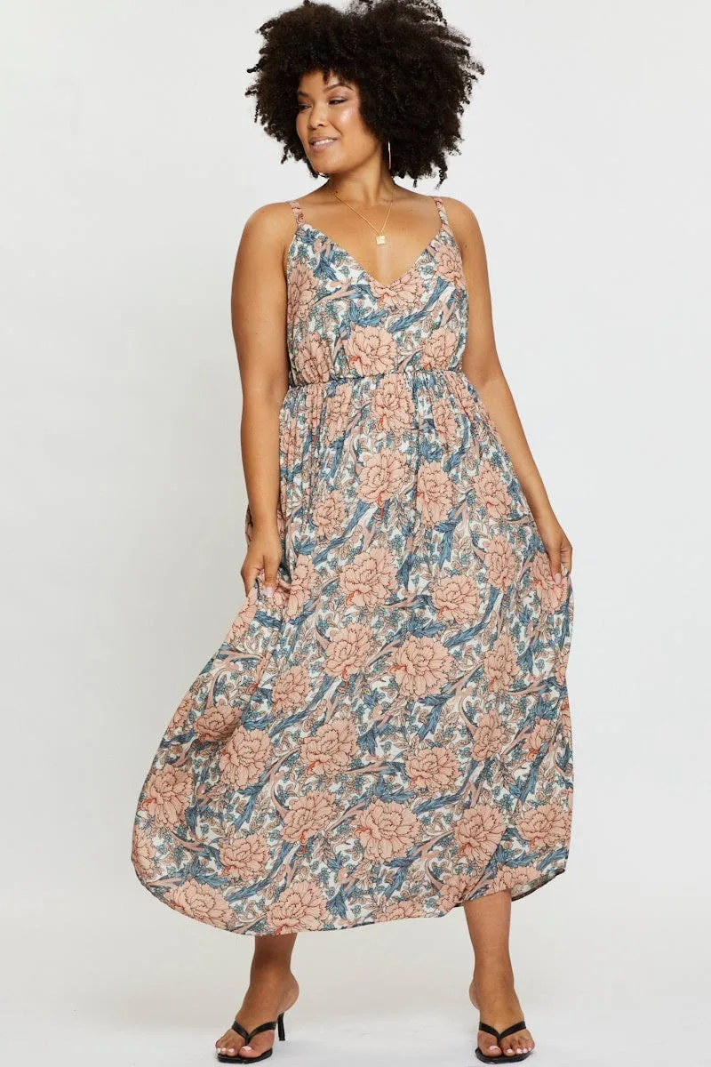 Floral Print Maxi Dress V-neck Sleeveless Orchard Walk Feather Soft