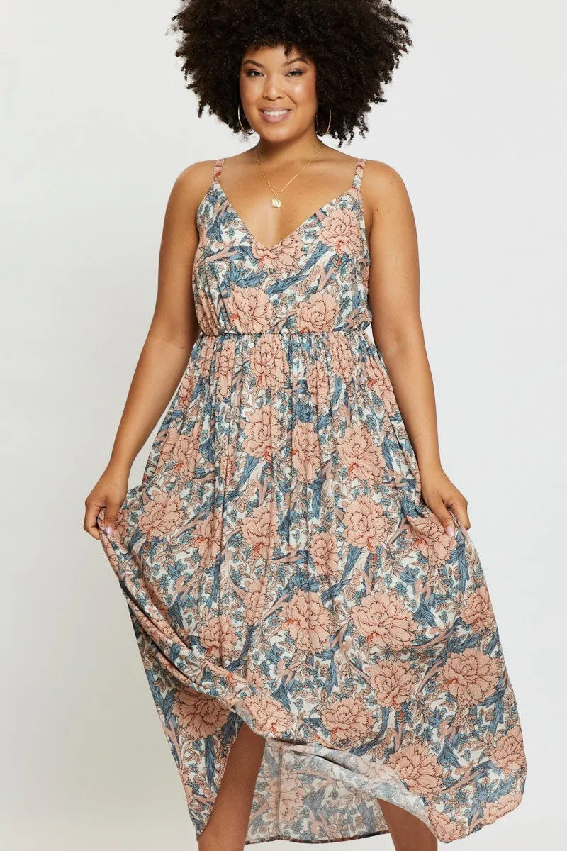 Floral Print Maxi Dress V-neck Sleeveless The versatile nature of this maxi dress allows for a range of styling possibilities from casual to chic