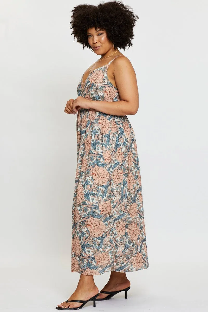 Floral Print Maxi Dress V-neck Sleeveless Chic Mood With its elegant lines this dress offers a sophisticated look that never goes out of fashion