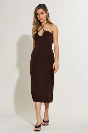 Comfortable Style Timeless Silhouettes Brown Midi Dress Keyhole