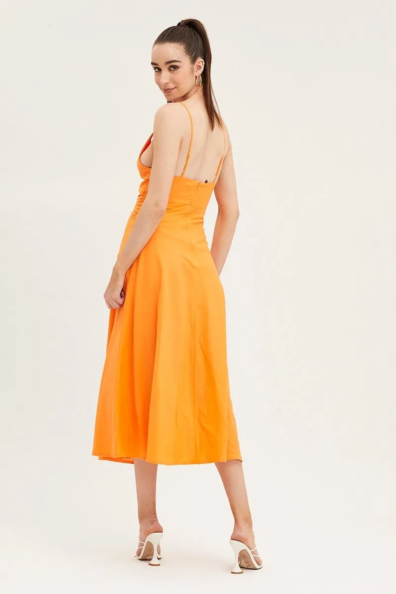 Soft Ray Orange A Line Dress Midi