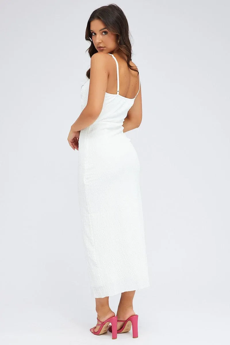 Chic Layers Layering friendly White Midi Dress Cut Out Textured Fabric