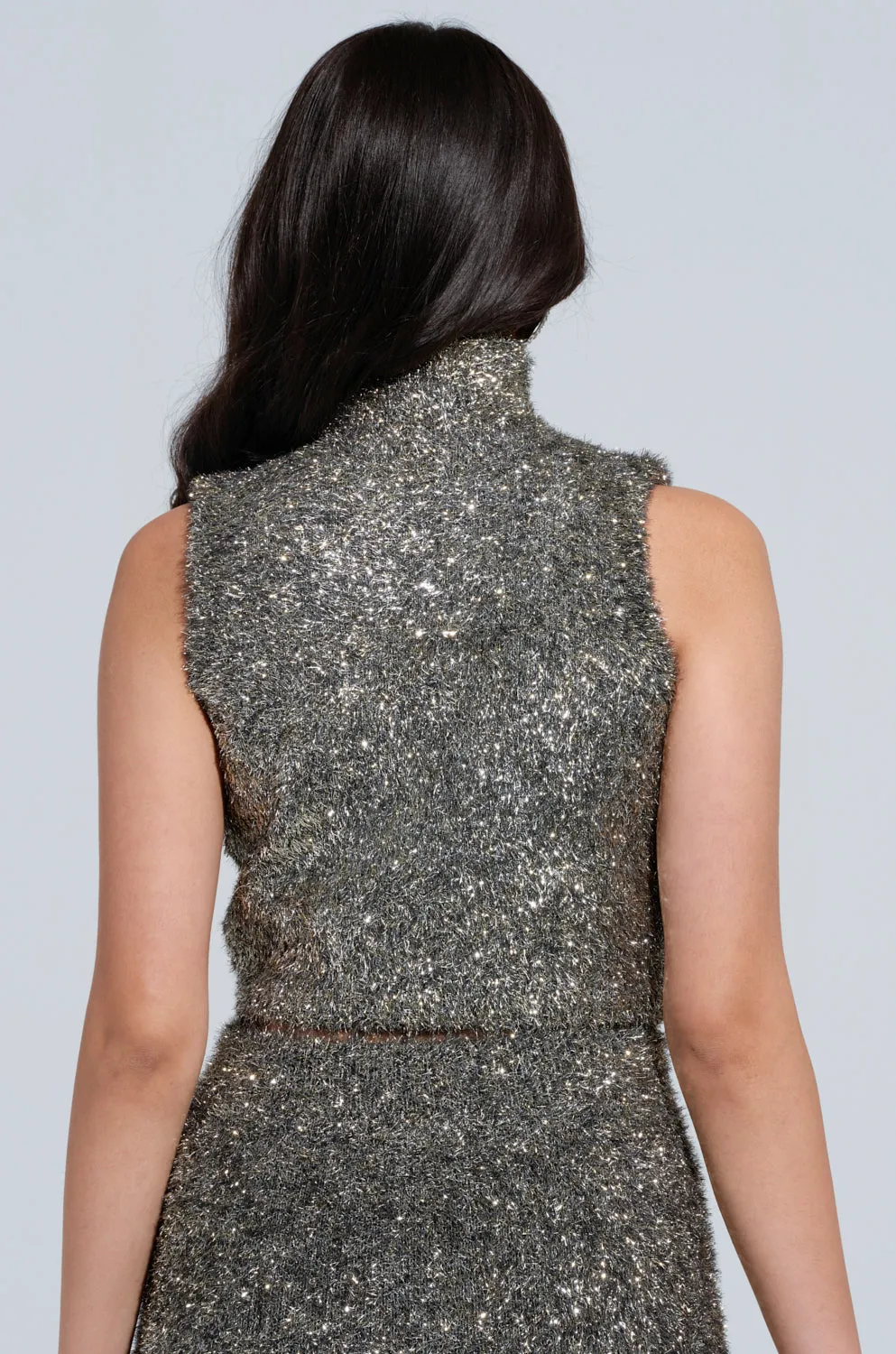 WRAPPED IN GOLD CROPPED MOCK NECK SWEATER Odor Control Nanotechnology