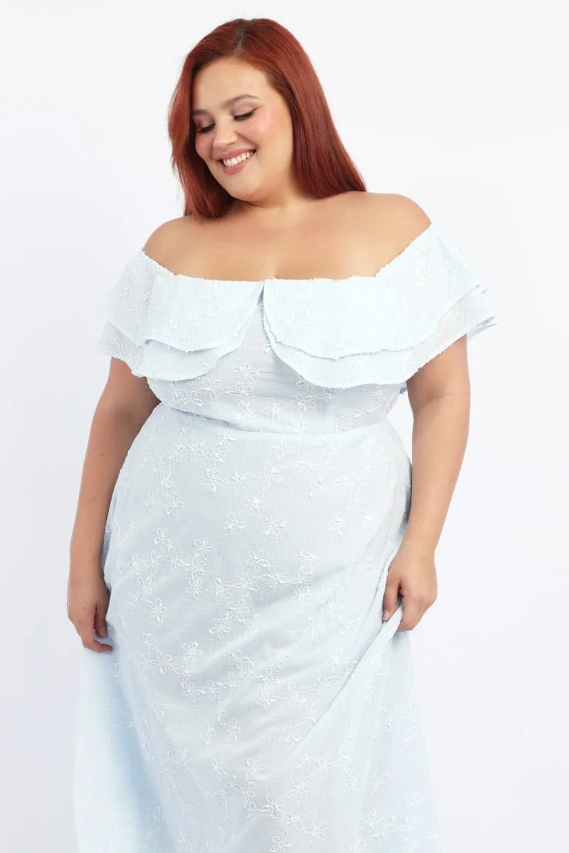 Blue Maxi Dress Off Shoulder Ruffle Azure Tide