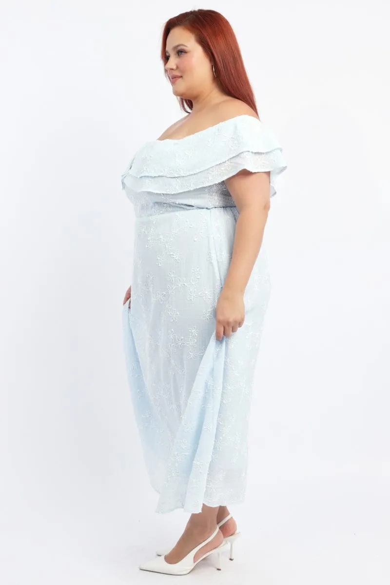 Blue Maxi Dress Off Shoulder Ruffle Global Soul Cotton Glow