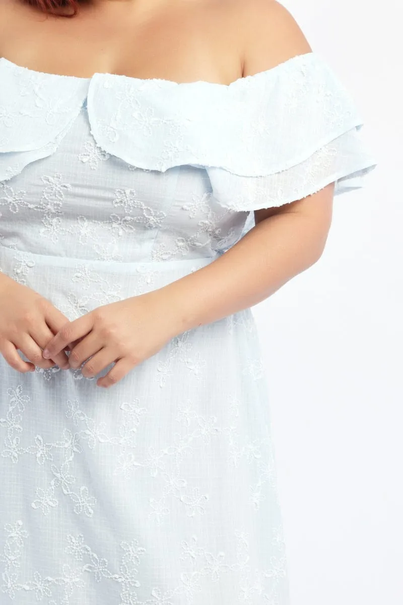 Harbor Light Blue Maxi Dress Off Shoulder Ruffle