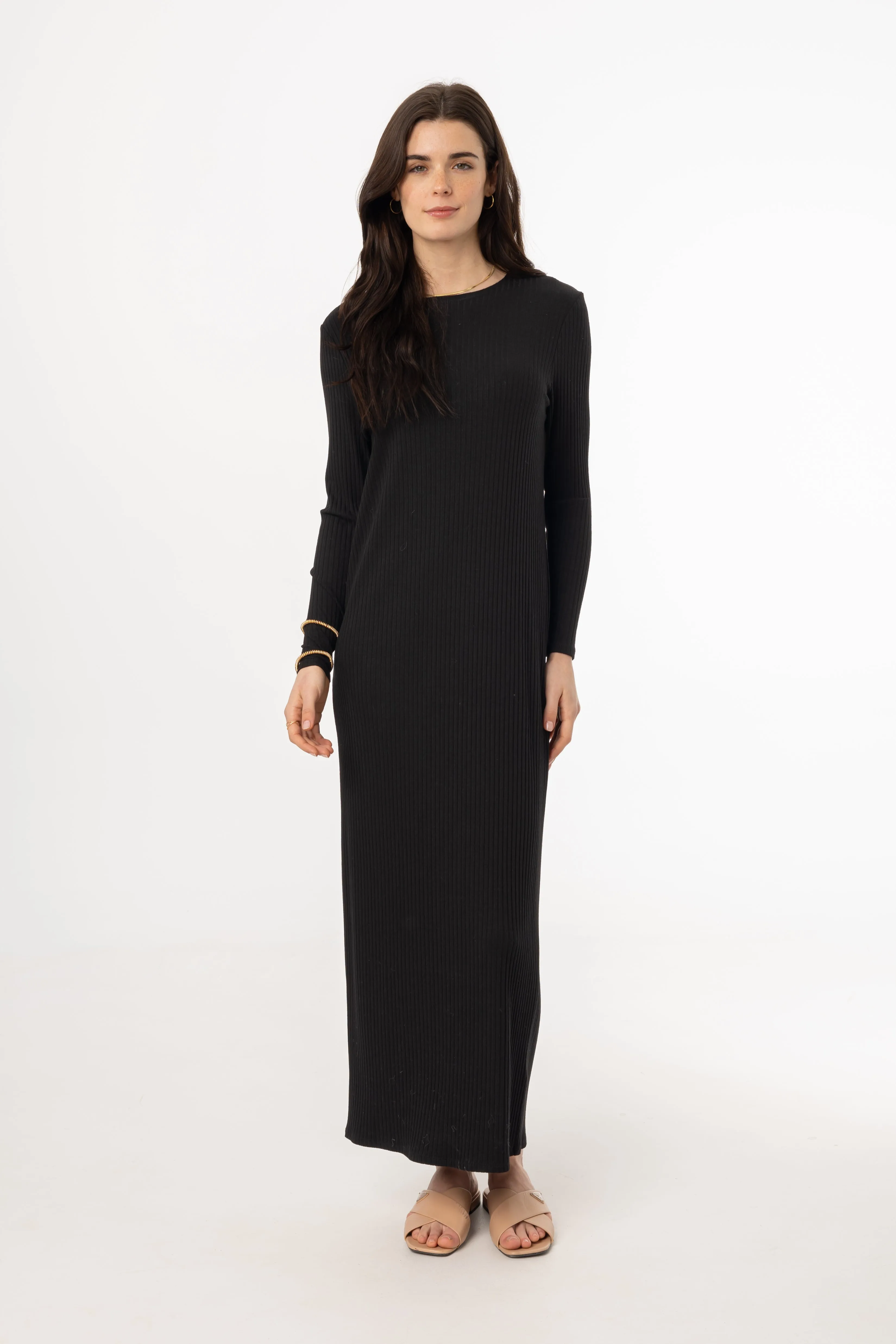 Black Wide Ribbed Basic Maxi Dress UniversalFit