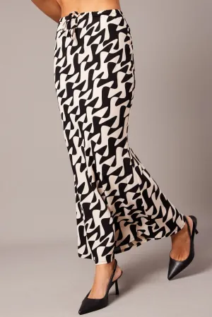 Built In Shorts Black Geo Slip Skirt Maxi Drawstring Waist