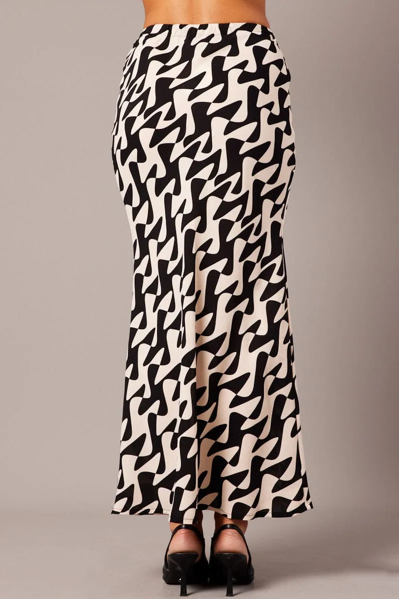 Mood Outfit Tagless label Black Geo Slip Skirt Maxi Drawstring Waist