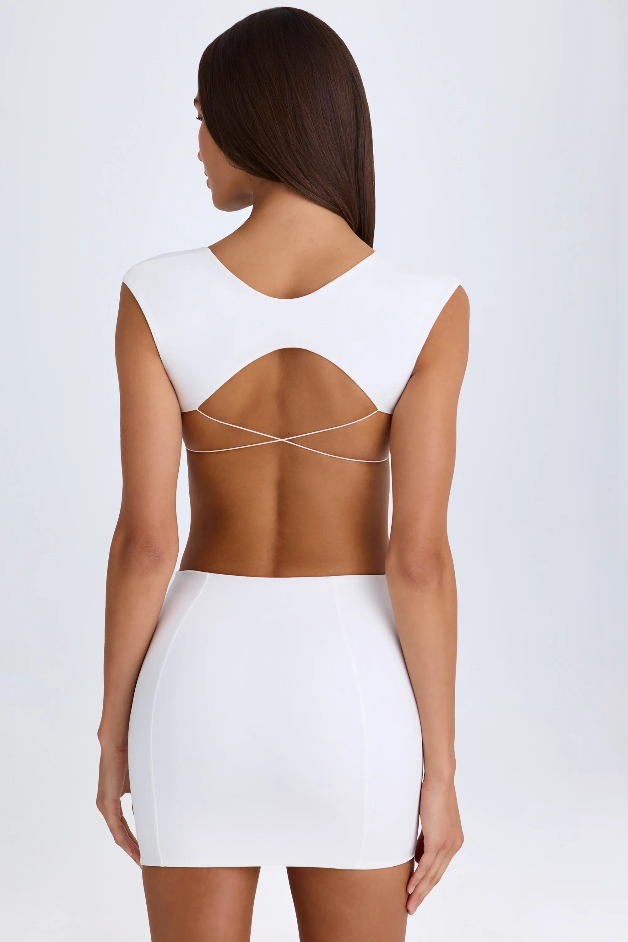 Invisible Zipper Closure Effortless evening attire Cut-Out Lace-Up Mini Dress in White