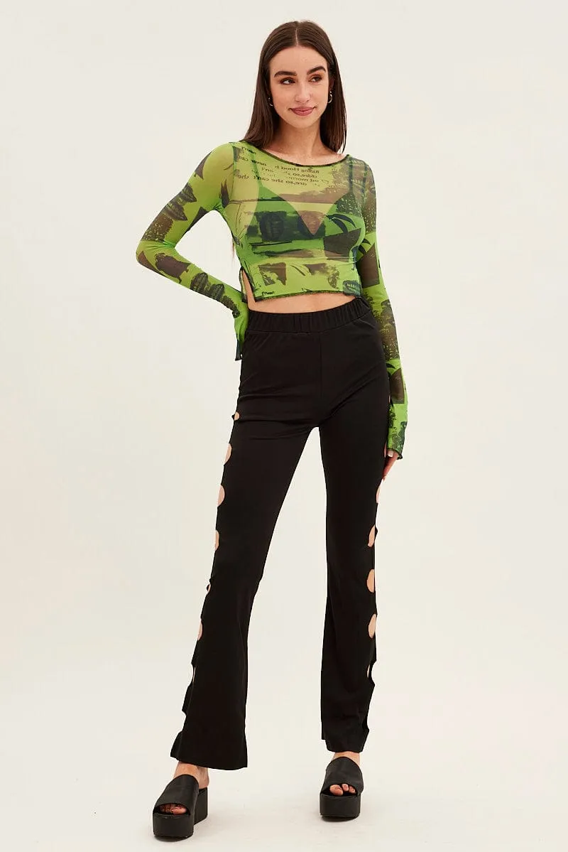 Practical Wear Detachable belt Black Pant Mid Rise Flare