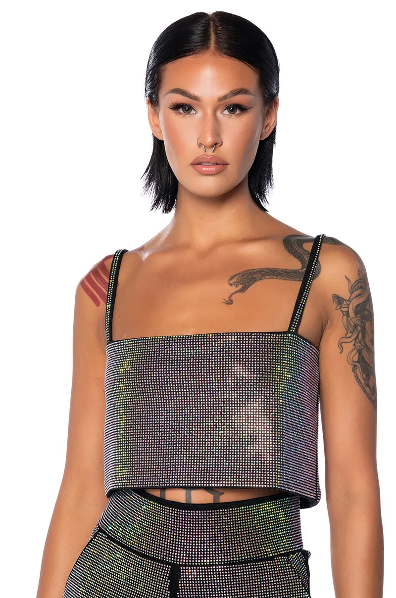 POP STAR HOT FIX RECTANGLE CROP TOP low - quality parts Arctic - proof