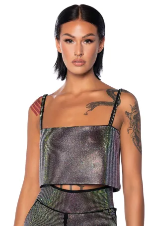 POP STAR HOT FIX RECTANGLE CROP TOP High Stretch Fabric