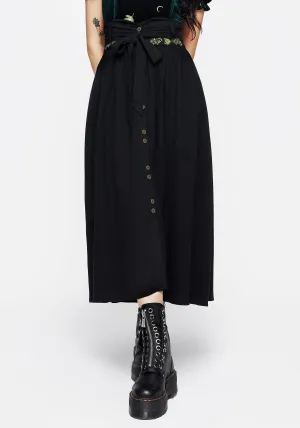 Bold Look Swamplife Frog Embroidered Linen Blend High Waist Midaxi Skirt