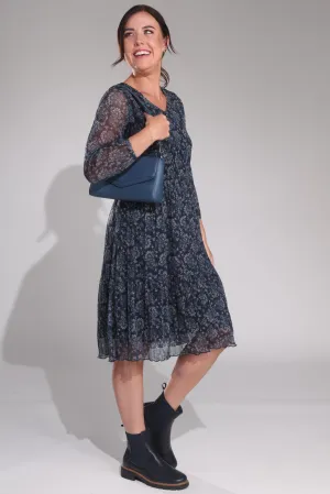CrossBackStructure Crushed Mesh Dress | NAVY PAISLEY | 4512B1