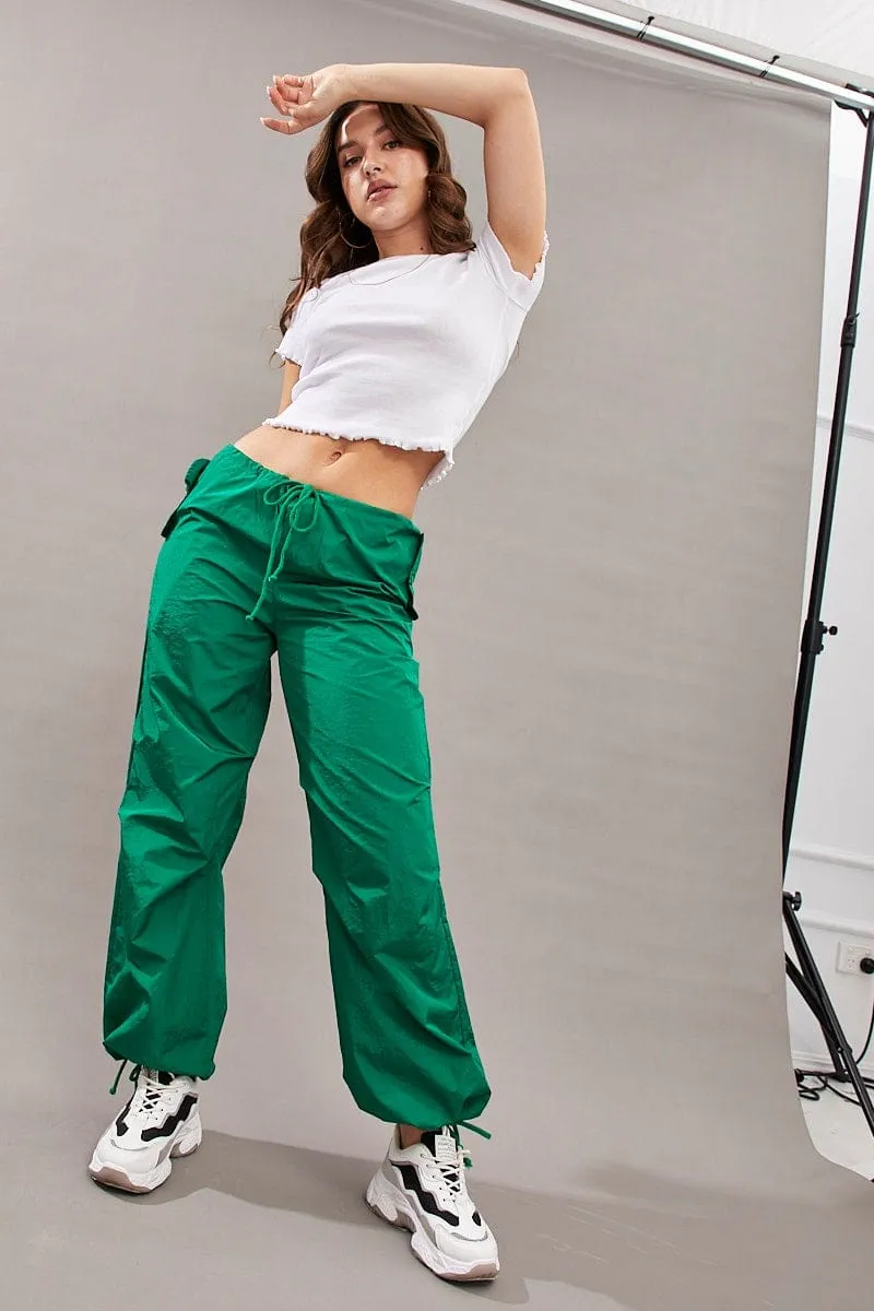 Flexible Wear Green Utility Relaxed Pant Low Rise