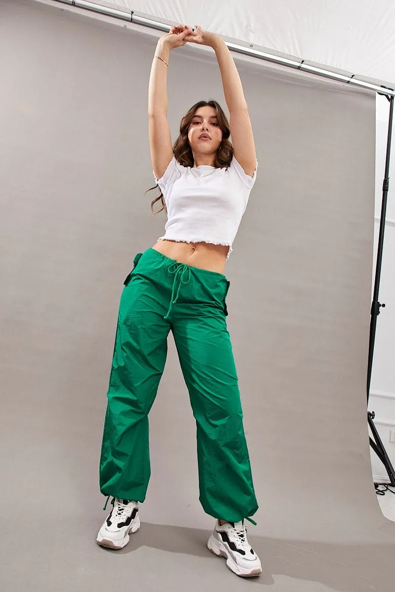 Green Utility Relaxed Pant Low Rise Non Restrictive Fit