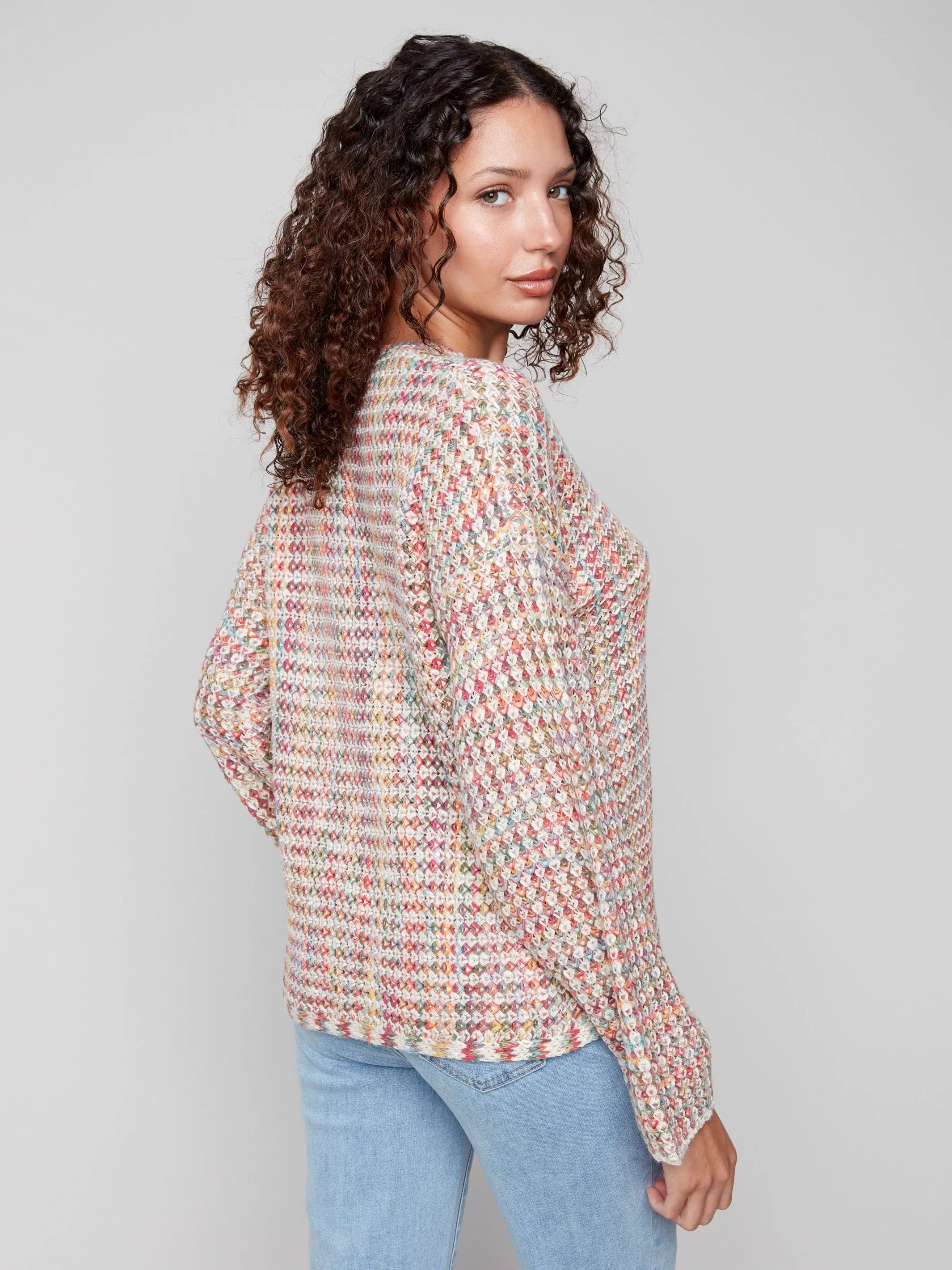 Winter-Ready Knit Novelty Yarn Crochet Sweater - Multicolor