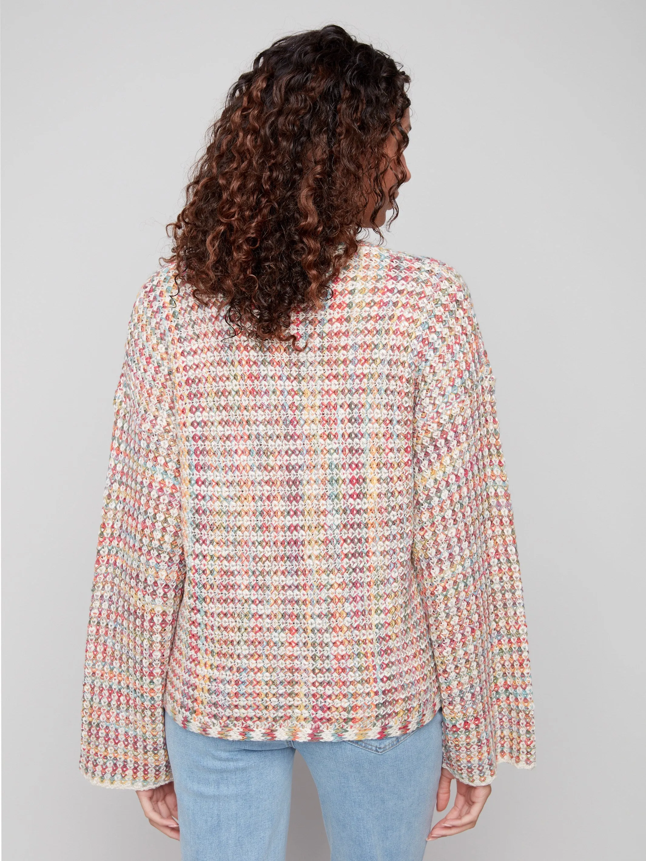 Novelty Yarn Crochet Sweater - Multicolor Versatile knitwear