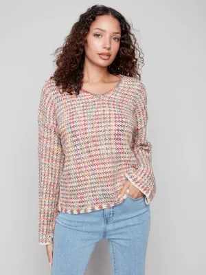 Adaptive Fit Silhouette Novelty Yarn Crochet Sweater - Multicolor