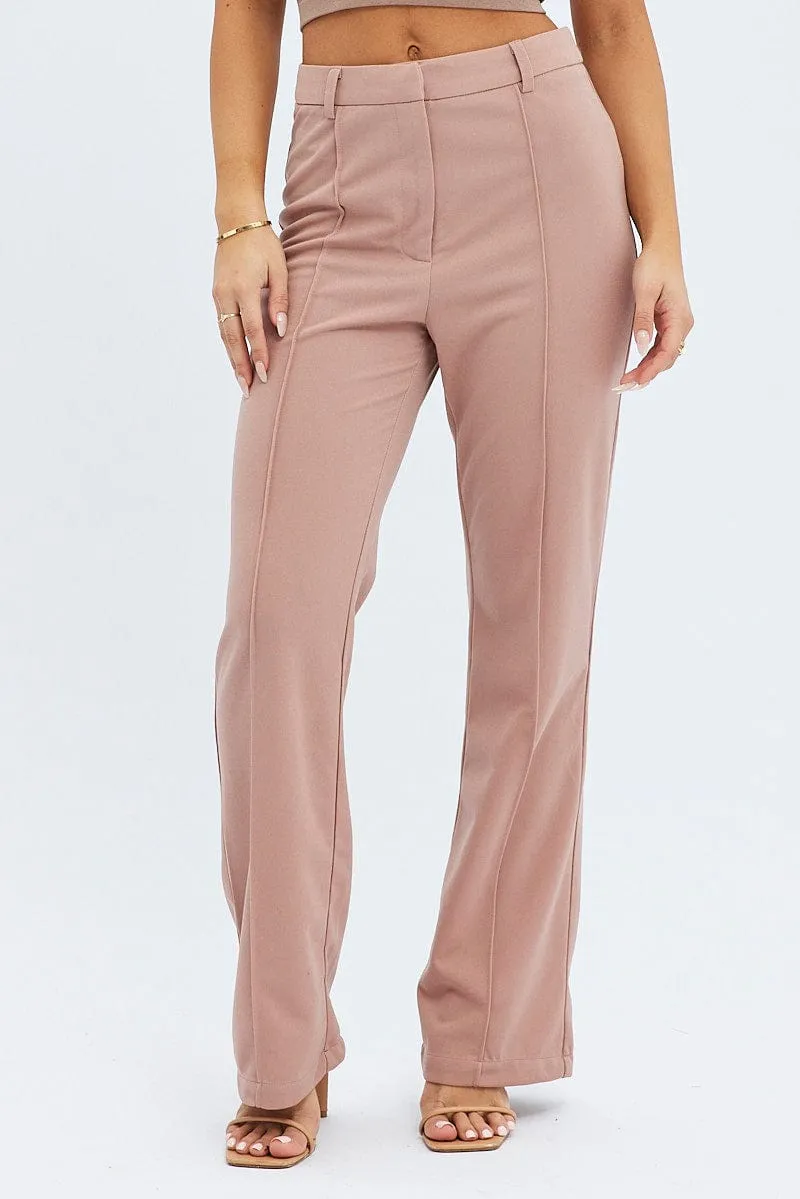 Smart Comfort Flexible Waistband Brown Wide Leg Pants High Rise Workwear