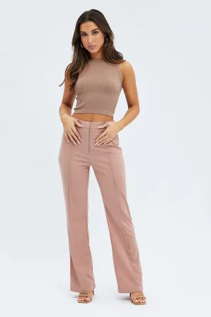 Cozy Fit Brown Wide Leg Pants High Rise Workwear