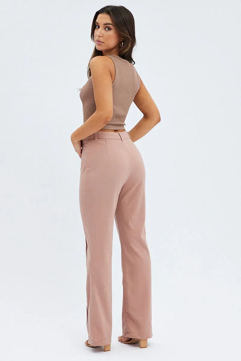 Brown Wide Leg Pants High Rise Workwear Ripstop Reinforcement Soft Structure