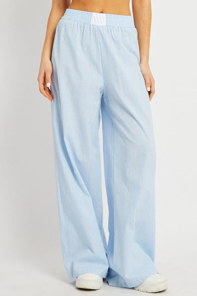 Blue Stripe Wide Leg Pants High Rise Urban Style Casual Vibe