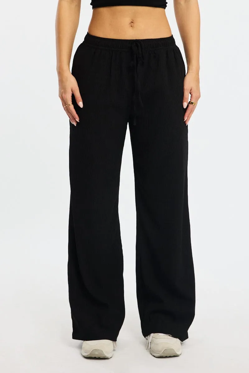 Black Wide Leg Pants Elasticated Waist HypoallergenicFabric